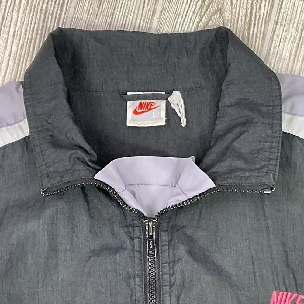 Vintage Nike Grey Label Men’s Large Black Nylon Windbreaker Anorak Jacket